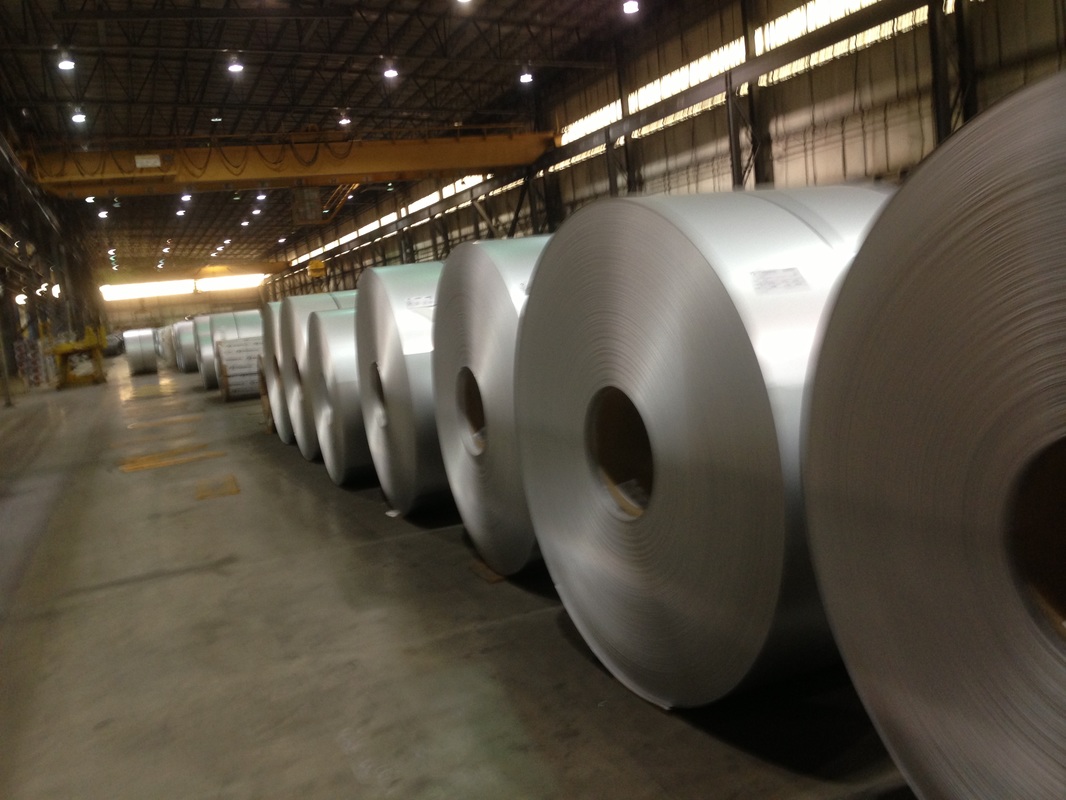 Picture of steel strip coils in steel mill
